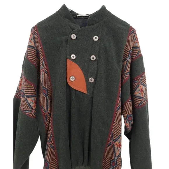 VTG 80s Sondre Poland Swix Sport Green Wool Blend Winter Skiing Sweater Buttons - Picture 8 of 12